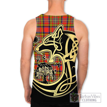 Hepburn Ancient Tartan Men's Tank Top with Family Crest Celtic Wolf Style