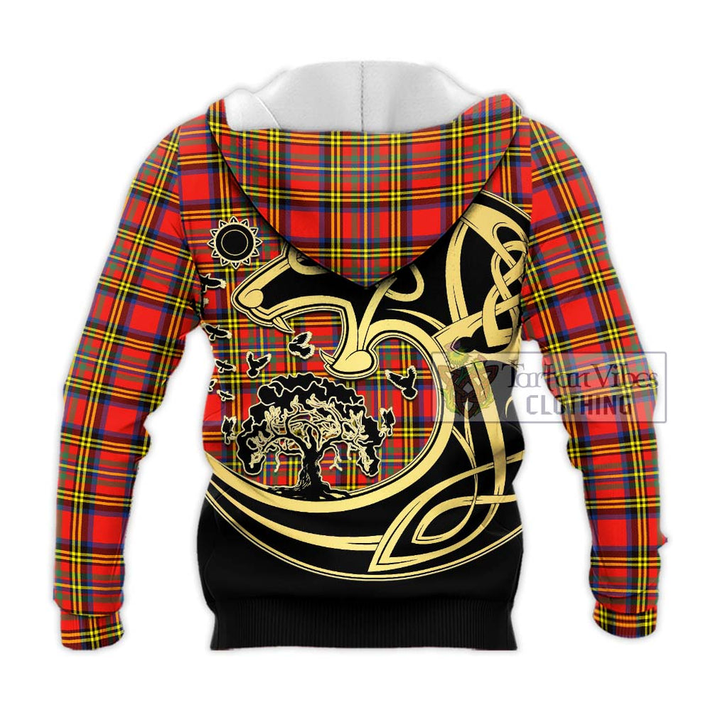 Hepburn Ancient Tartan Knitted Hoodie with Family Crest Celtic Wolf Style - Tartan Vibes Clothing