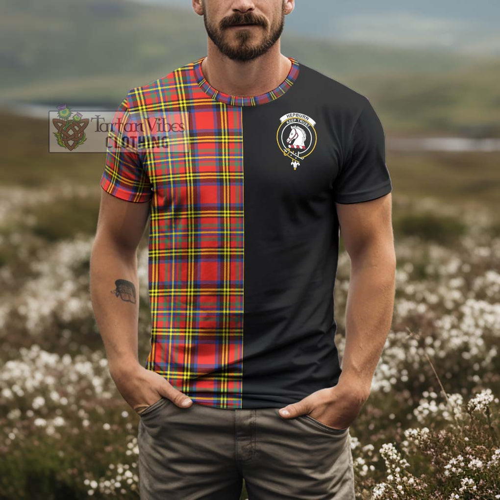 Hepburn Ancient Tartan T-Shirt with Family Crest and Half Of Me Style - Tartanvibesclothing Shop