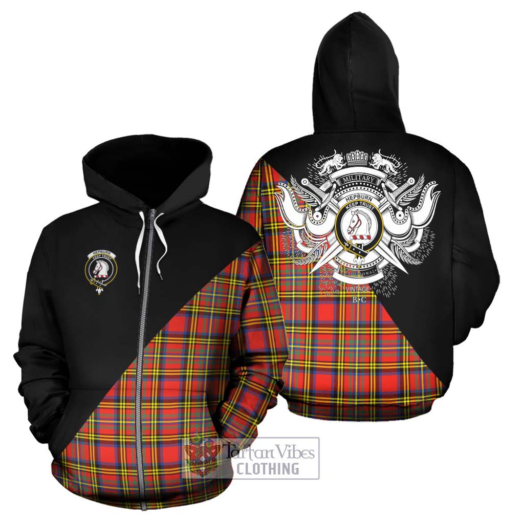 Hepburn Ancient Tartan Hoodie with Family Crest and Military Logo Style - Tartanvibesclothing Shop