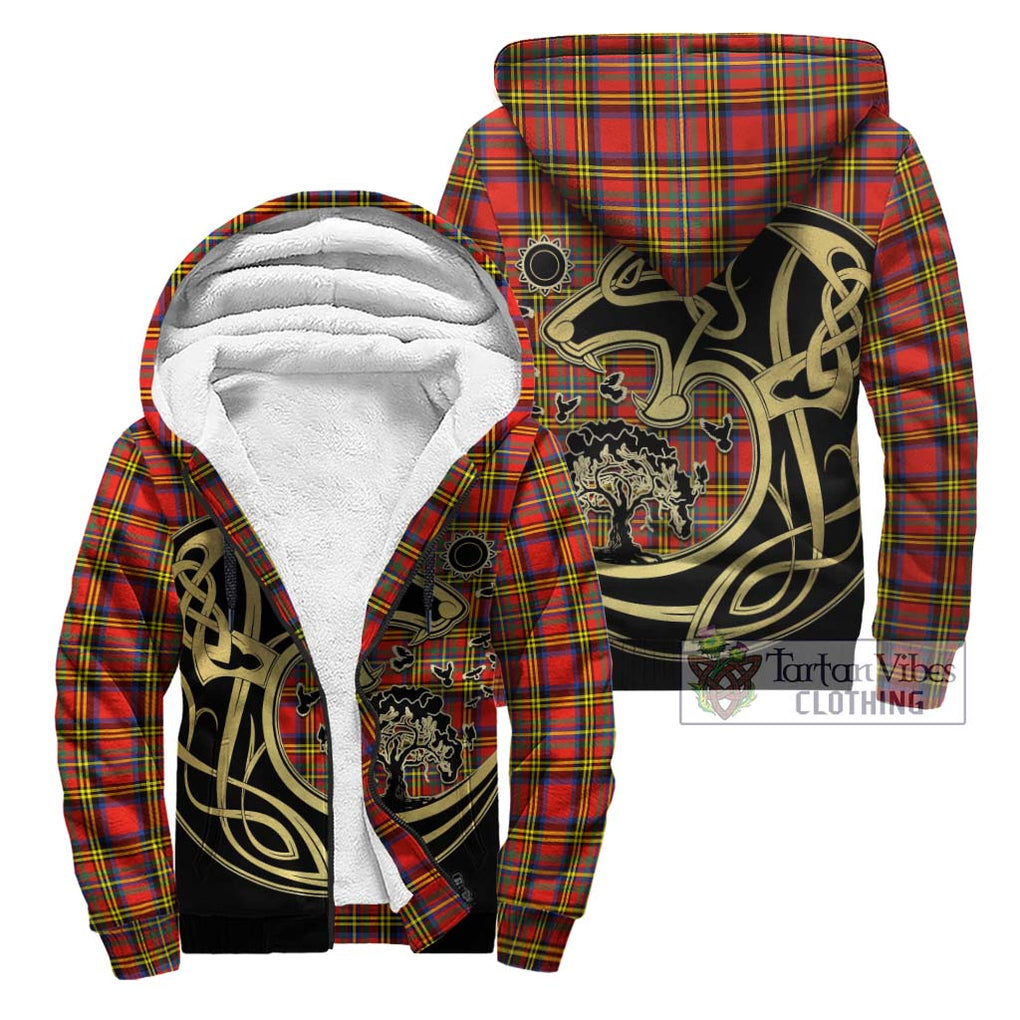 Hepburn Ancient Tartan Sherpa Hoodie with Family Crest Celtic Wolf Style Unisex - Tartan Vibes Clothing