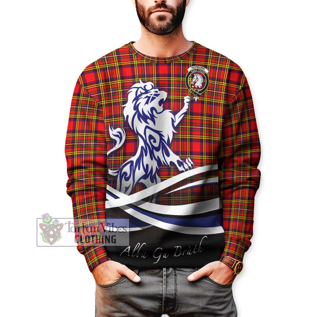 Hepburn Modern Tartan Sweatshirt with Alba Gu Brath Regal Lion Emblem Unisex - Tartanvibesclothing Shop