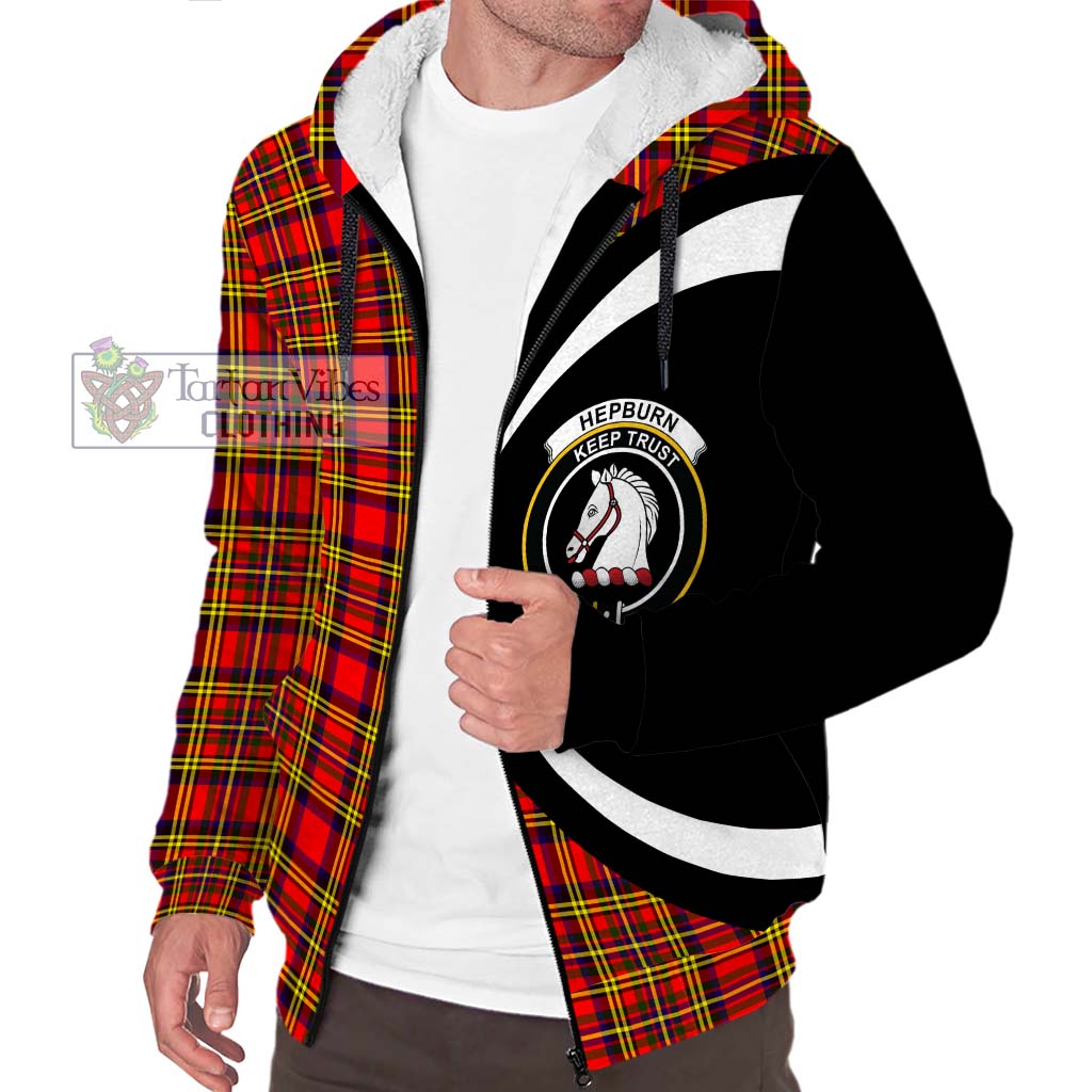 Hepburn Modern Tartan Sherpa Hoodie with Family Crest Circle Style Unisex S - Tartan Vibes Clothing