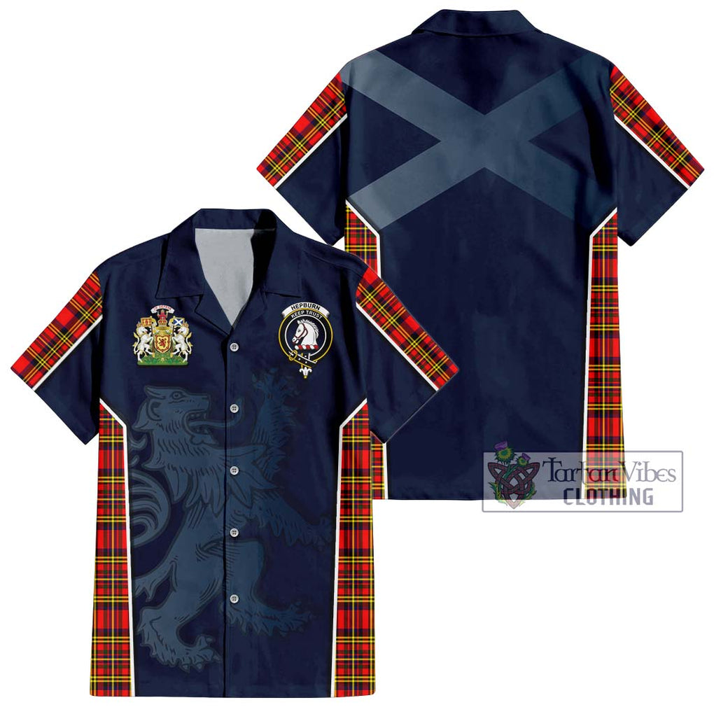 Hepburn Modern Tartan Short Sleeve Button Shirt with Family Crest and Lion Rampant Vibes Sport Style Kid - Tartan Vibes Clothing