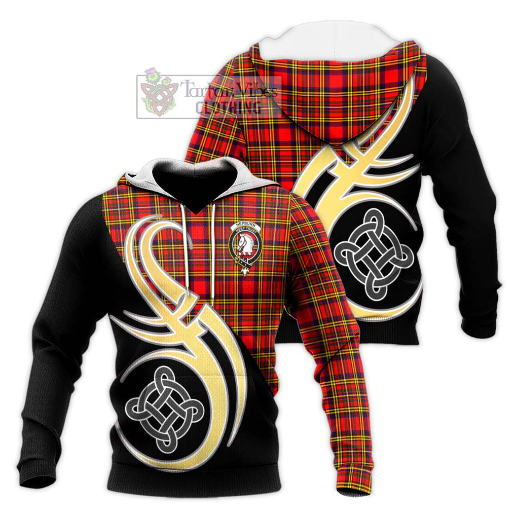 Hepburn Modern Tartan Knitted Hoodie with Family Crest and Celtic Symbol Style Unisex Knitted Pullover Hoodie - Tartan Vibes Clothing