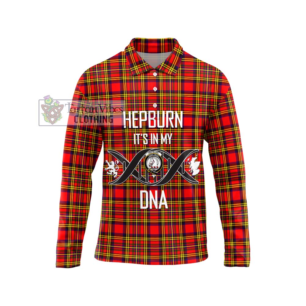 Hepburn Modern Tartan Long Sleeve Polo Shirt with Family Crest DNA In Me Style Unisex - Tartanvibesclothing Shop