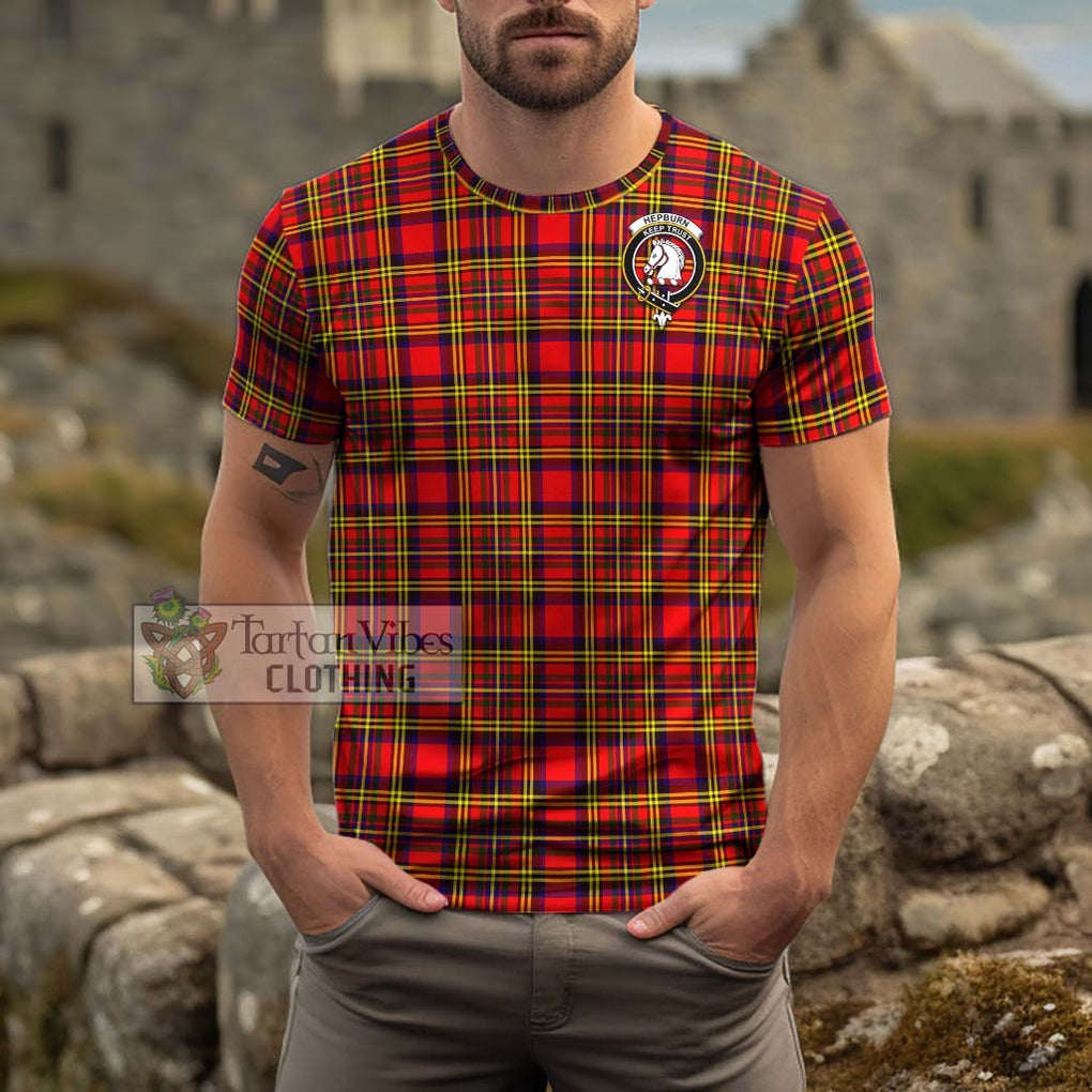 Hepburn Modern Tartan Cotton T-Shirt with Family Crest Men's Shirt - Tartanvibesclothing Shop