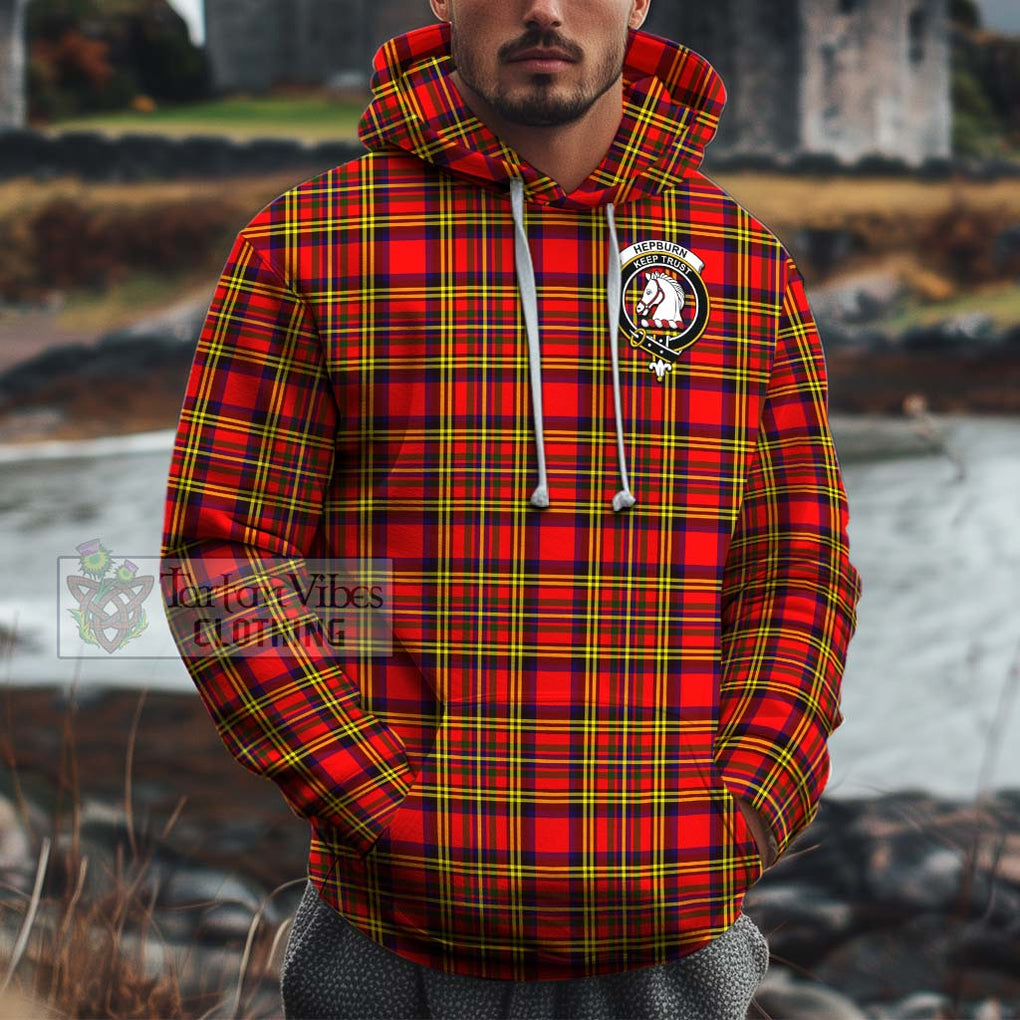 Hepburn Modern Tartan Cotton Hoodie with Family Crest Pullover Hoodie XS - Tartan Vibes Clothing