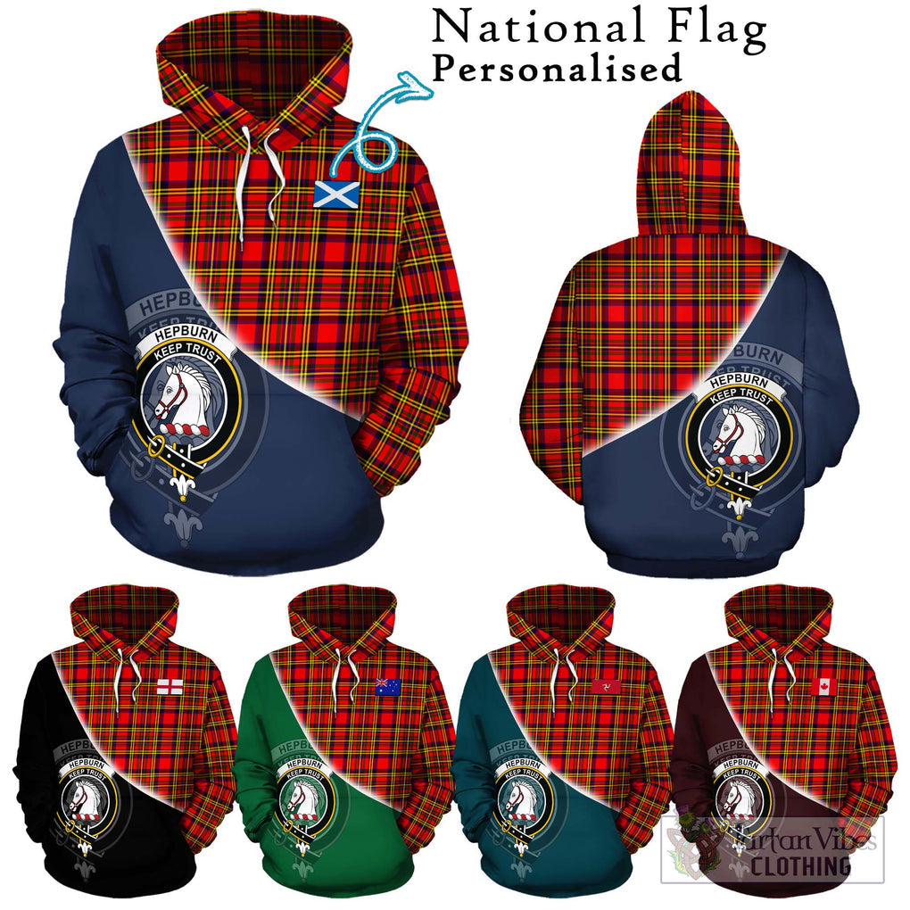 Hepburn Modern Tartan Hoodie with Personalised National Flag and Family Crest Half Style Zip Hoodie - Tartanvibesclothing Shop