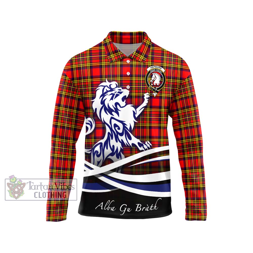 Hepburn Modern Tartan Long Sleeve Polo Shirt with Alba Gu Brath Regal Lion Emblem Unisex - Tartanvibesclothing Shop