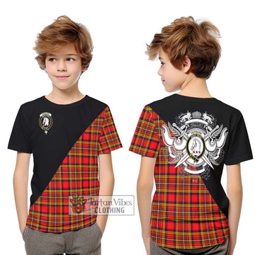 Hepburn Modern Tartan Kid T-Shirt with Family Crest and Military Logo Style