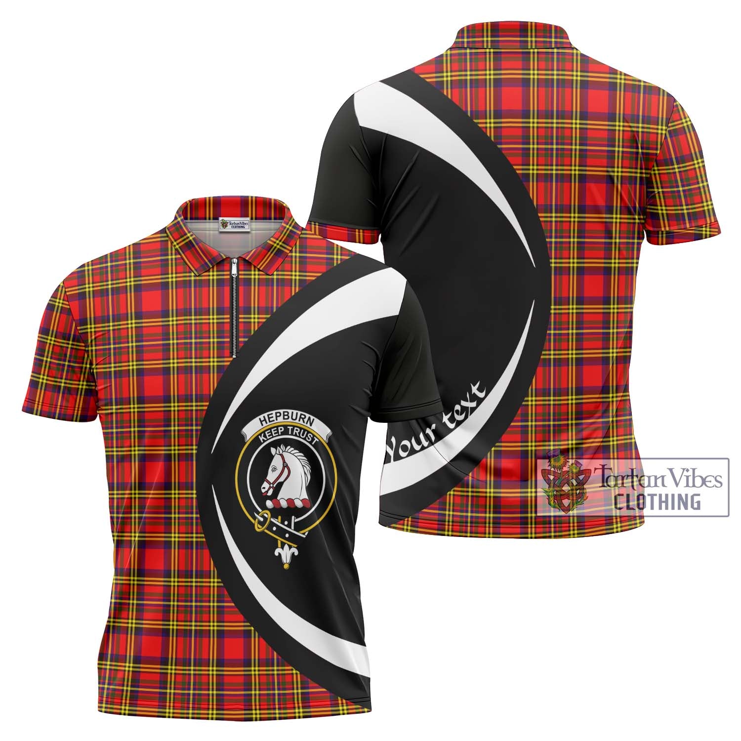 Tartan Vibes Clothing Hepburn Modern Tartan Zipper Polo Shirt with Family Crest Circle Style