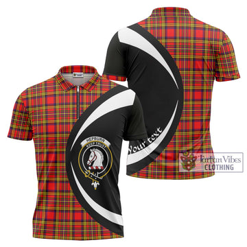 Hepburn Modern Tartan Zipper Polo Shirt with Family Crest Circle Style