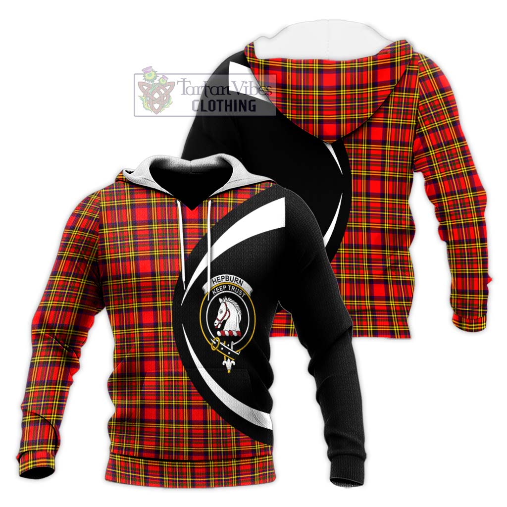 Hepburn Modern Tartan Knitted Hoodie with Family Crest Circle Style Unisex Knitted Pullover Hoodie - Tartan Vibes Clothing