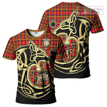 Hepburn Modern Tartan T-Shirt with Family Crest Celtic Wolf Style