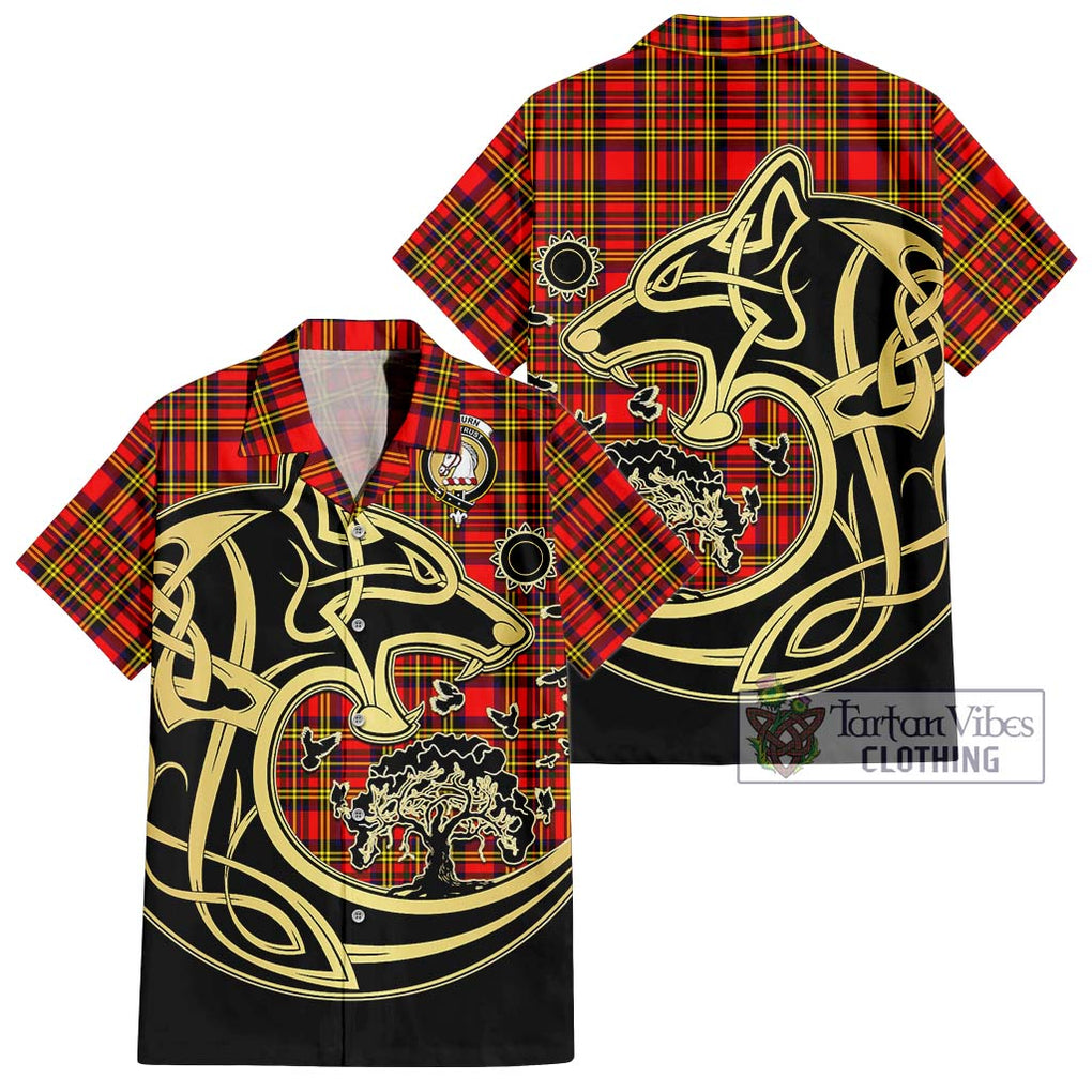 Hepburn Modern Tartan Short Sleeve Button Shirt with Family Crest Celtic Wolf Style Kid - Tartan Vibes Clothing