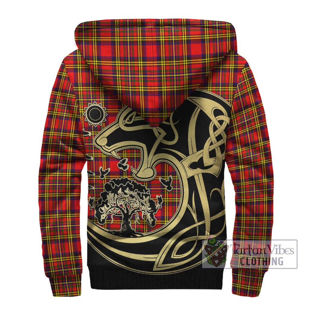 Hepburn Modern Tartan Sherpa Hoodie with Family Crest Celtic Wolf Style - Tartan Vibes Clothing