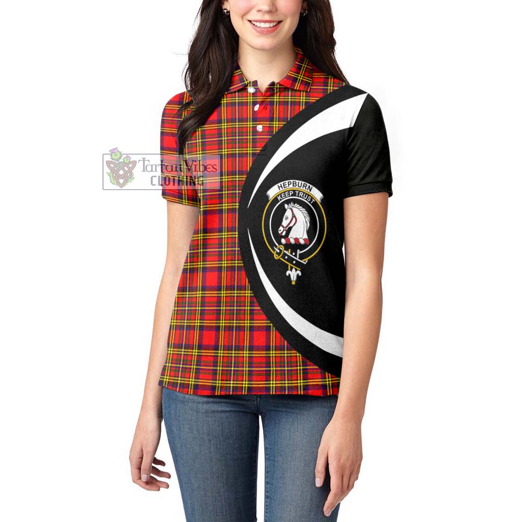 Hepburn Modern Tartan Women's Polo Shirt with Family Crest Circle Style - Tartan Vibes Clothing