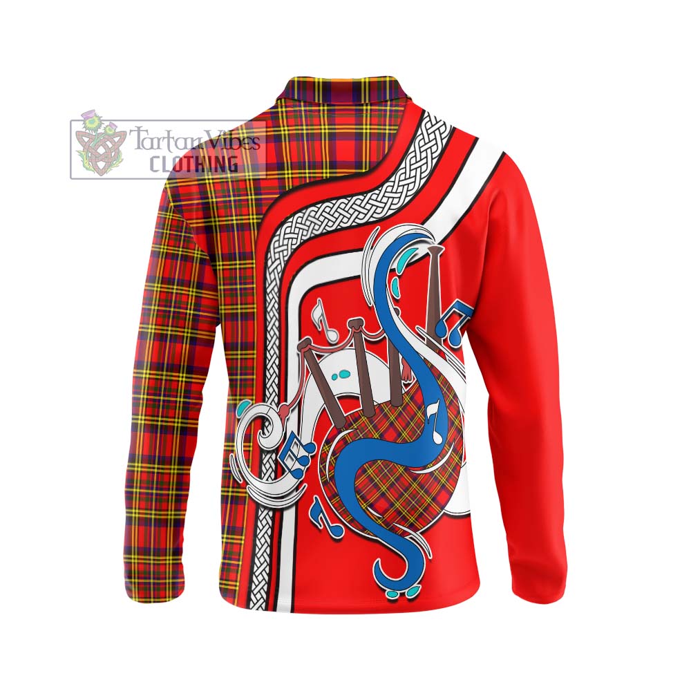 Tartan Vibes Clothing Hepburn Modern Tartan Long Sleeve Polo Shirt with Epic Bagpipe Style