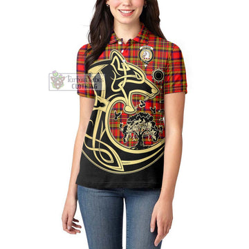 Hepburn Modern Tartan Women's Polo Shirt with Family Crest Celtic Wolf Style