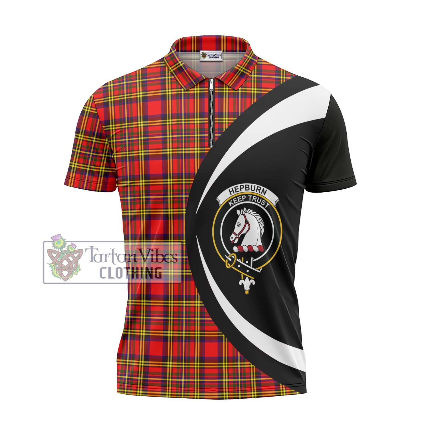 Tartan Vibes Clothing Hepburn Modern Tartan Zipper Polo Shirt with Family Crest Circle Style