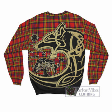 Hepburn Modern Tartan Sweatshirt with Family Crest Celtic Wolf Style