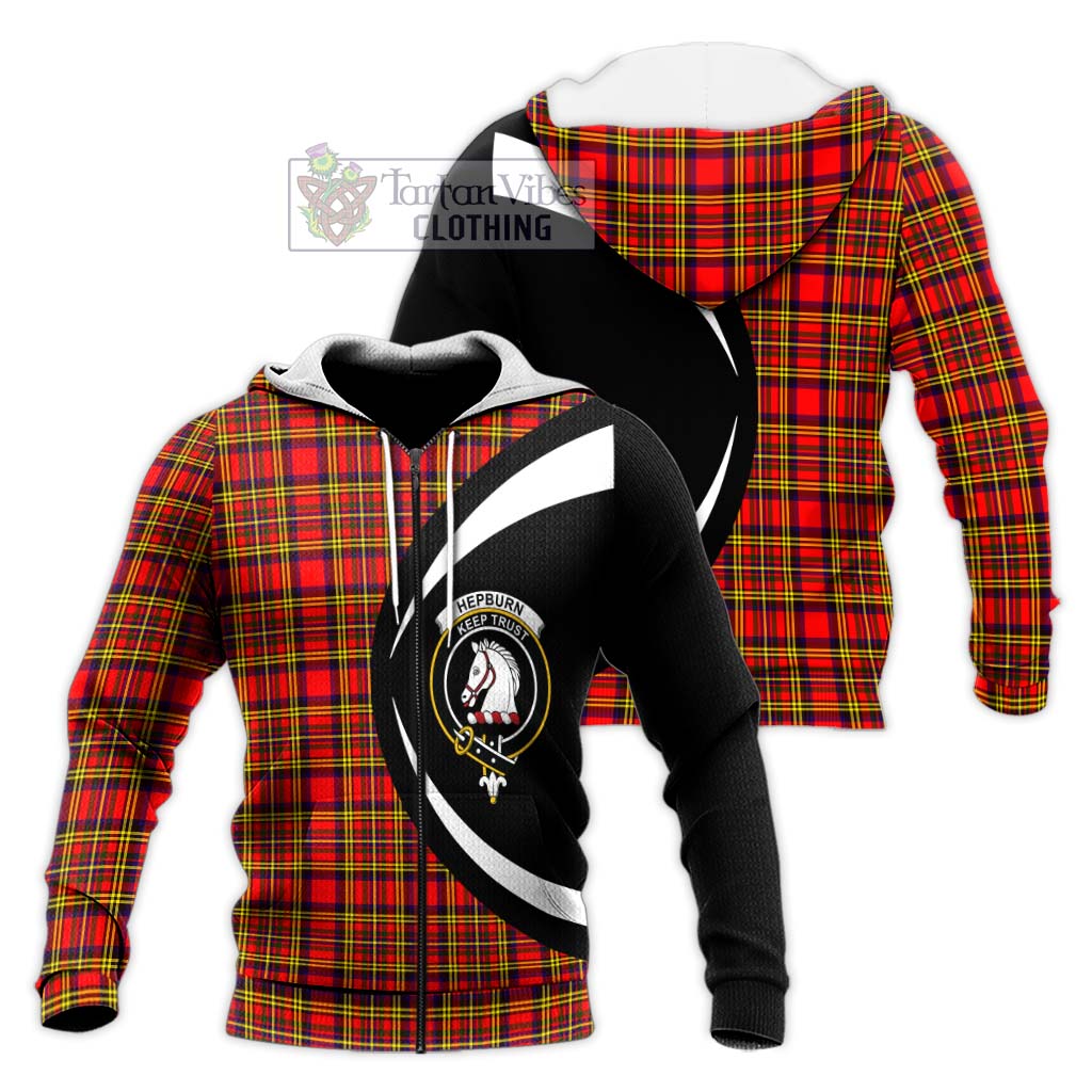 Hepburn Modern Tartan Knitted Hoodie with Family Crest Circle Style Unisex Knitted Zip Hoodie - Tartan Vibes Clothing