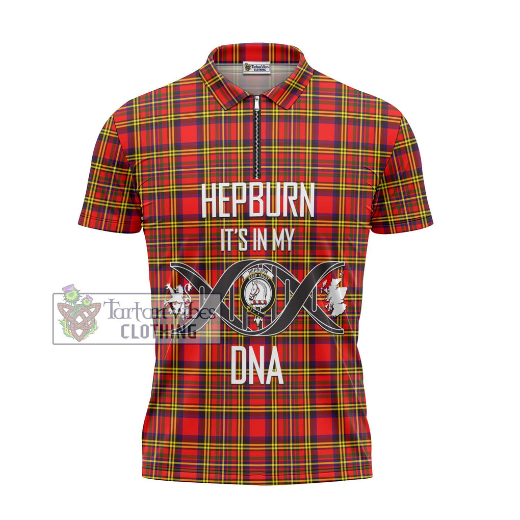 Hepburn Modern Tartan Zipper Polo Shirt with Family Crest DNA In Me Style - Tartanvibesclothing Shop