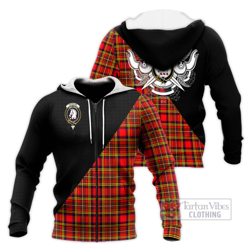 Hepburn Modern Tartan Knitted Hoodie with Family Crest and Military Logo Style Unisex Knitted Zip Hoodie - Tartanvibesclothing Shop