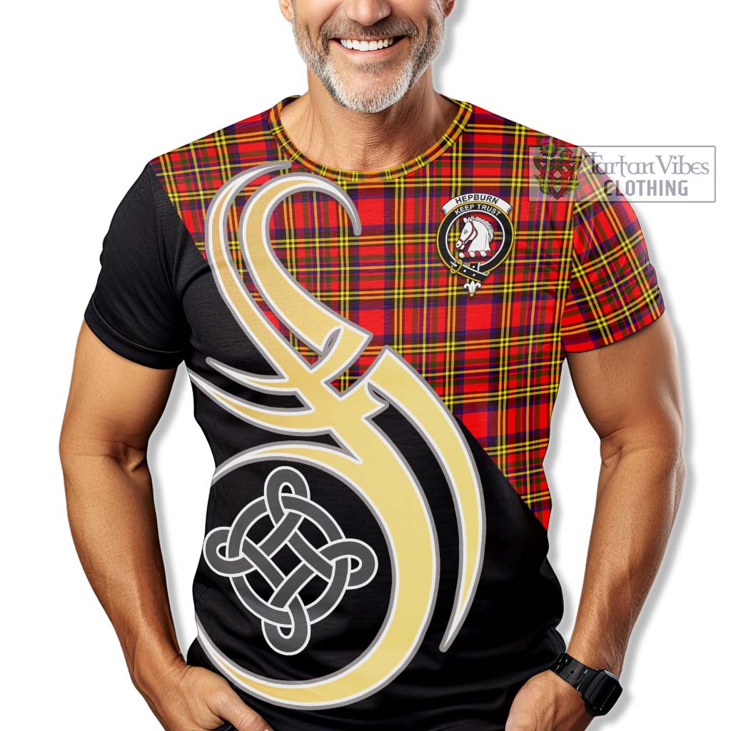 Tartan Vibes Clothing Hepburn Modern Tartan T-Shirt with Family Crest and Celtic Symbol Style