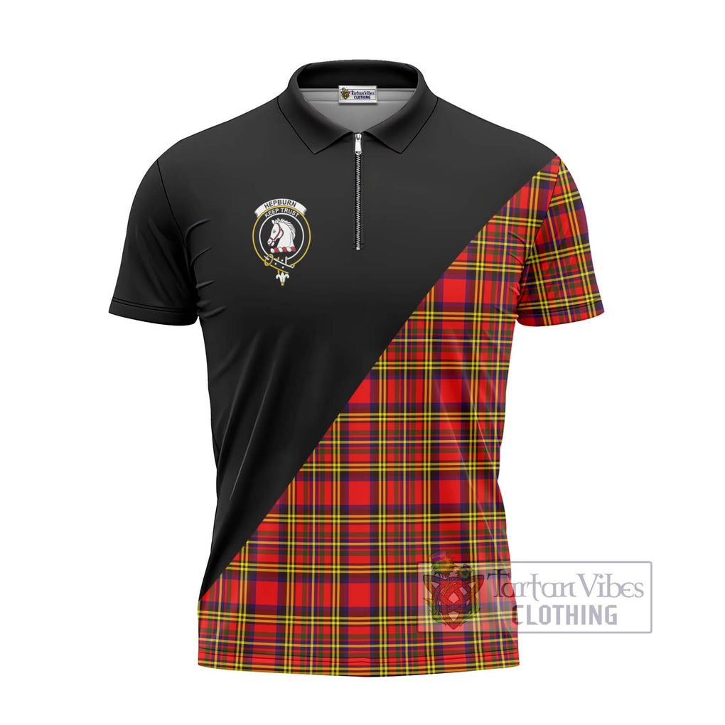 Hepburn Modern Tartan Zipper Polo Shirt with Family Crest and Military Logo Style - Tartanvibesclothing Shop