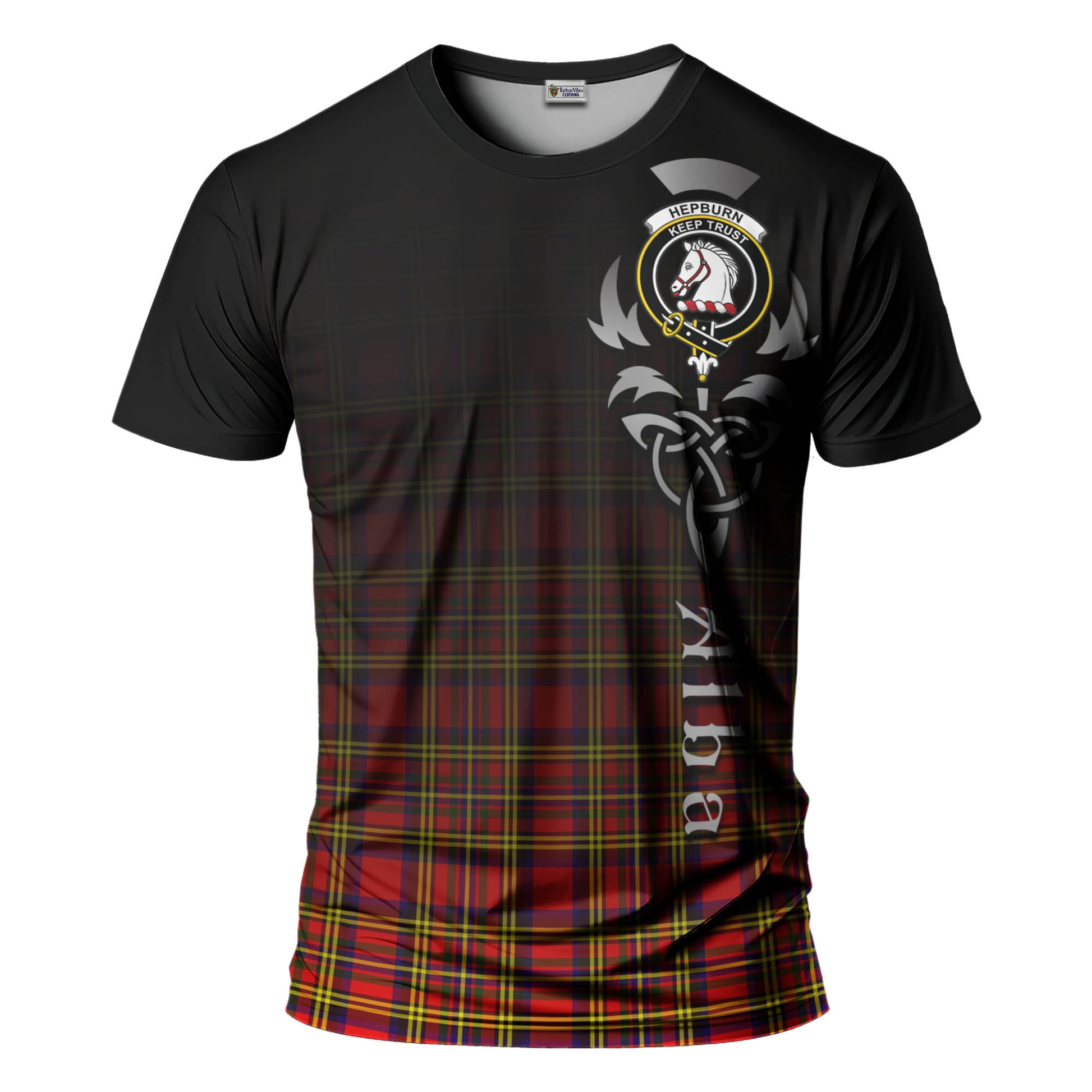 Tartan Vibes Clothing Hepburn Modern Tartan T-Shirt Featuring Alba Gu Brath Family Crest Celtic Inspired