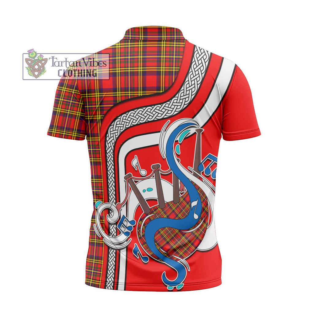 Hepburn Modern Tartan Zipper Polo Shirt with Epic Bagpipe Style - Tartanvibesclothing Shop