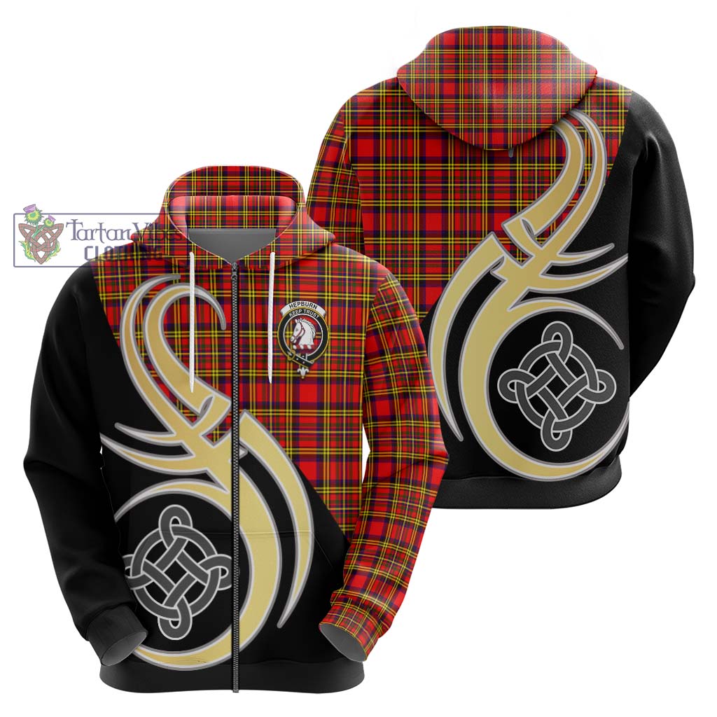 Hepburn Modern Tartan Hoodie with Family Crest and Celtic Symbol Style - Tartan Vibes Clothing