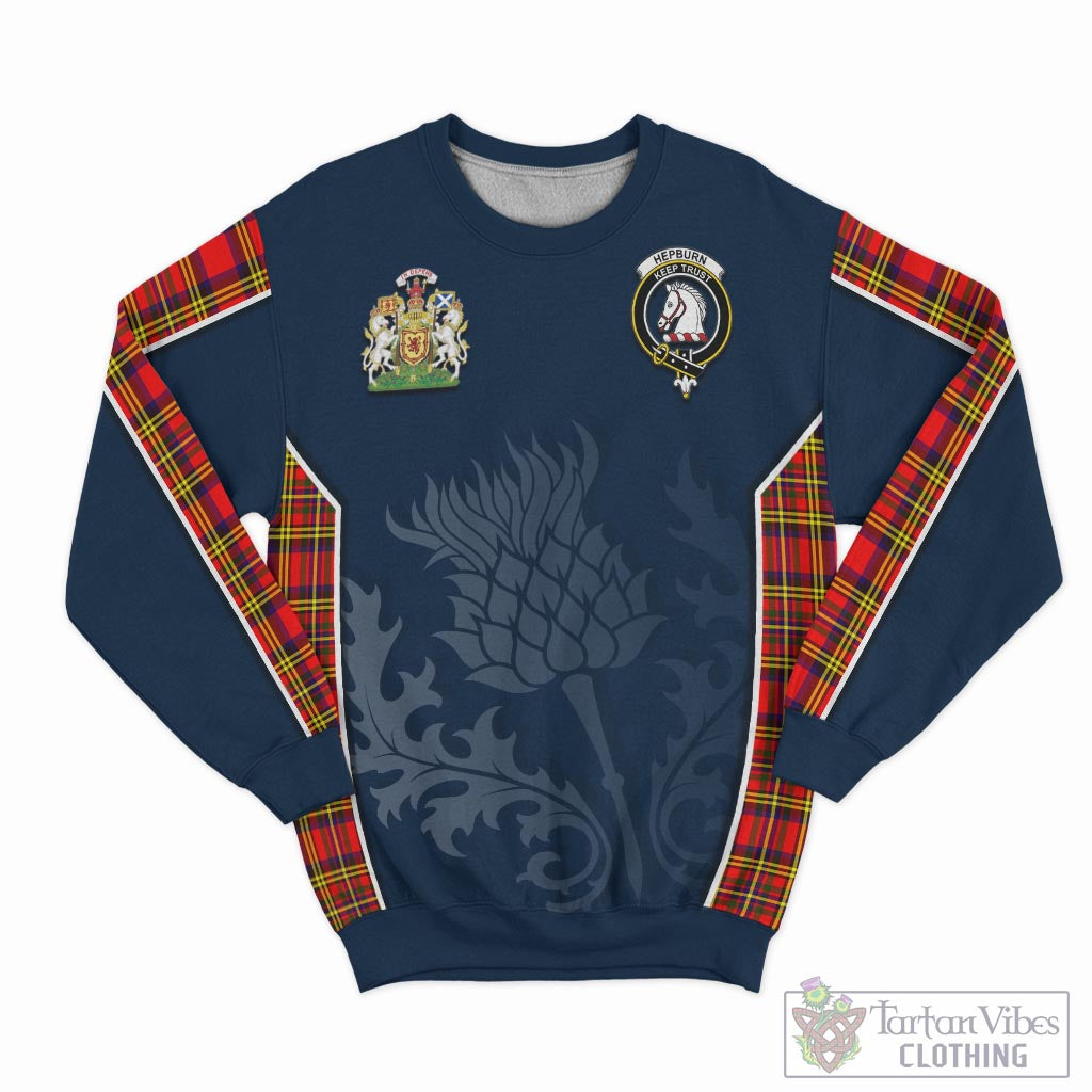 Tartan Vibes Clothing Hepburn Modern Tartan Sweatshirt with Family Crest and Scottish Thistle Vibes Sport Style