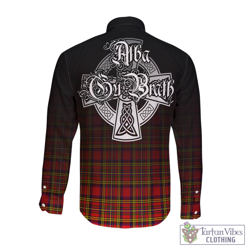 Tartan Vibes Clothing Hepburn Modern Tartan Long Sleeve Button Up Featuring Alba Gu Brath Family Crest Celtic Inspired