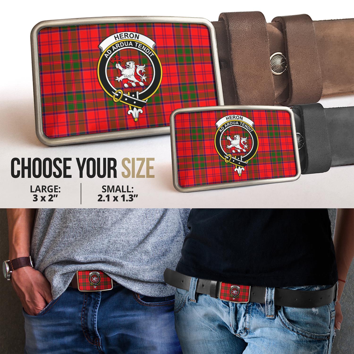 Heron Tartan Belt Buckles with Family Crest - Tartanvibesclothing