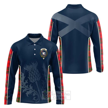 Heron Tartan Long Sleeve Polo Shirt with Family Crest and Scottish Thistle Vibes Sport Style