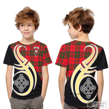 Heron Tartan Kid T-Shirt with Family Crest and Celtic Symbol Style