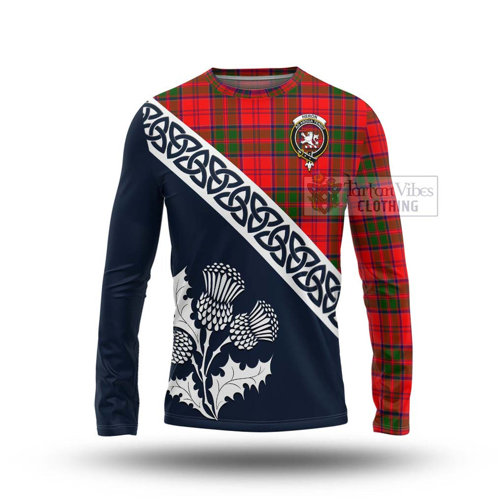 Tartan Vibes Clothing Heron Tartan Long Sleeve T-Shirt Featuring Thistle and Scotland Map