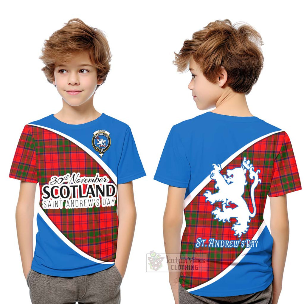 Tartan Vibes Clothing Heron Family Crest Tartan Kid T-Shirt Celebrate Saint Andrew's Day in Style