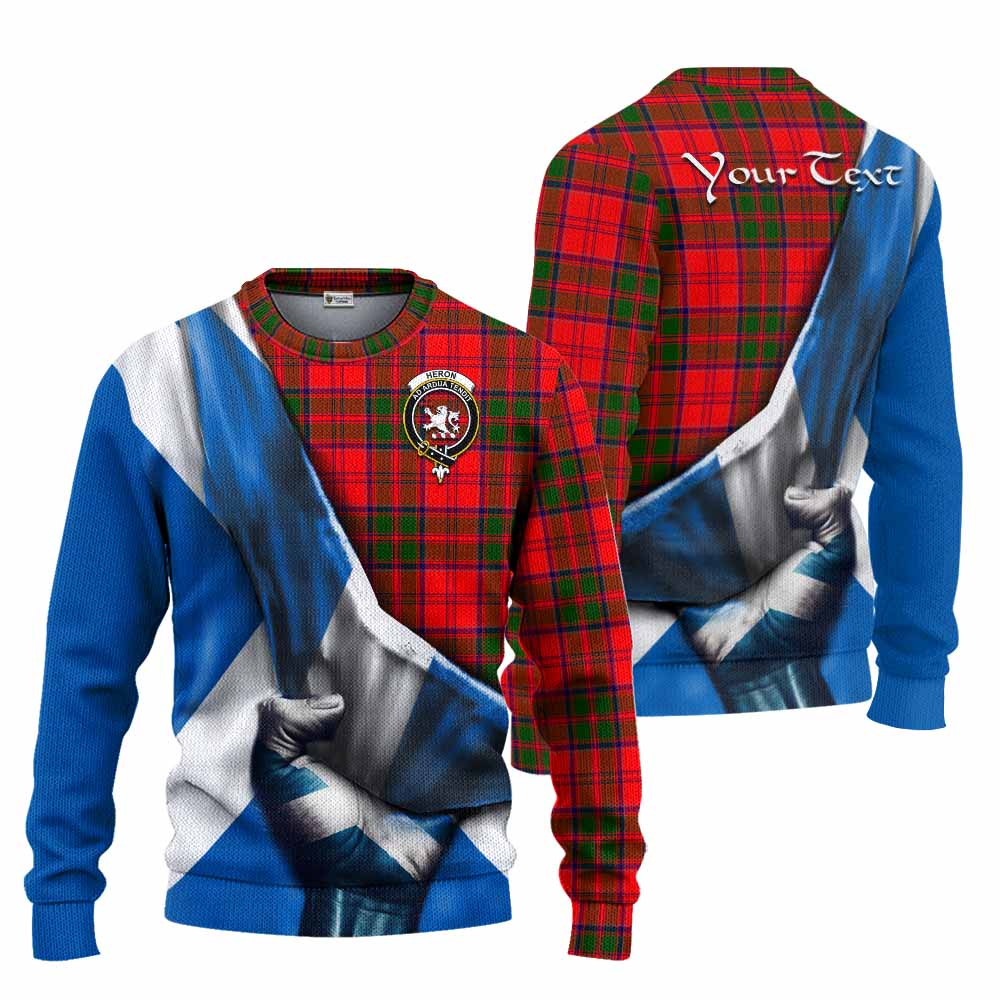 Tartan Vibes Clothing Heron Tartan Knitted Sweater with Family Crest Scotland Patriotic Style