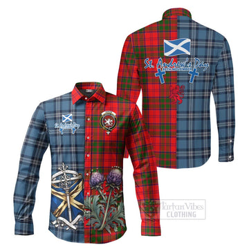 Heron Tartan Long Sleeve Button Shirt Happy St. Andrew's Day Half Tartan Style