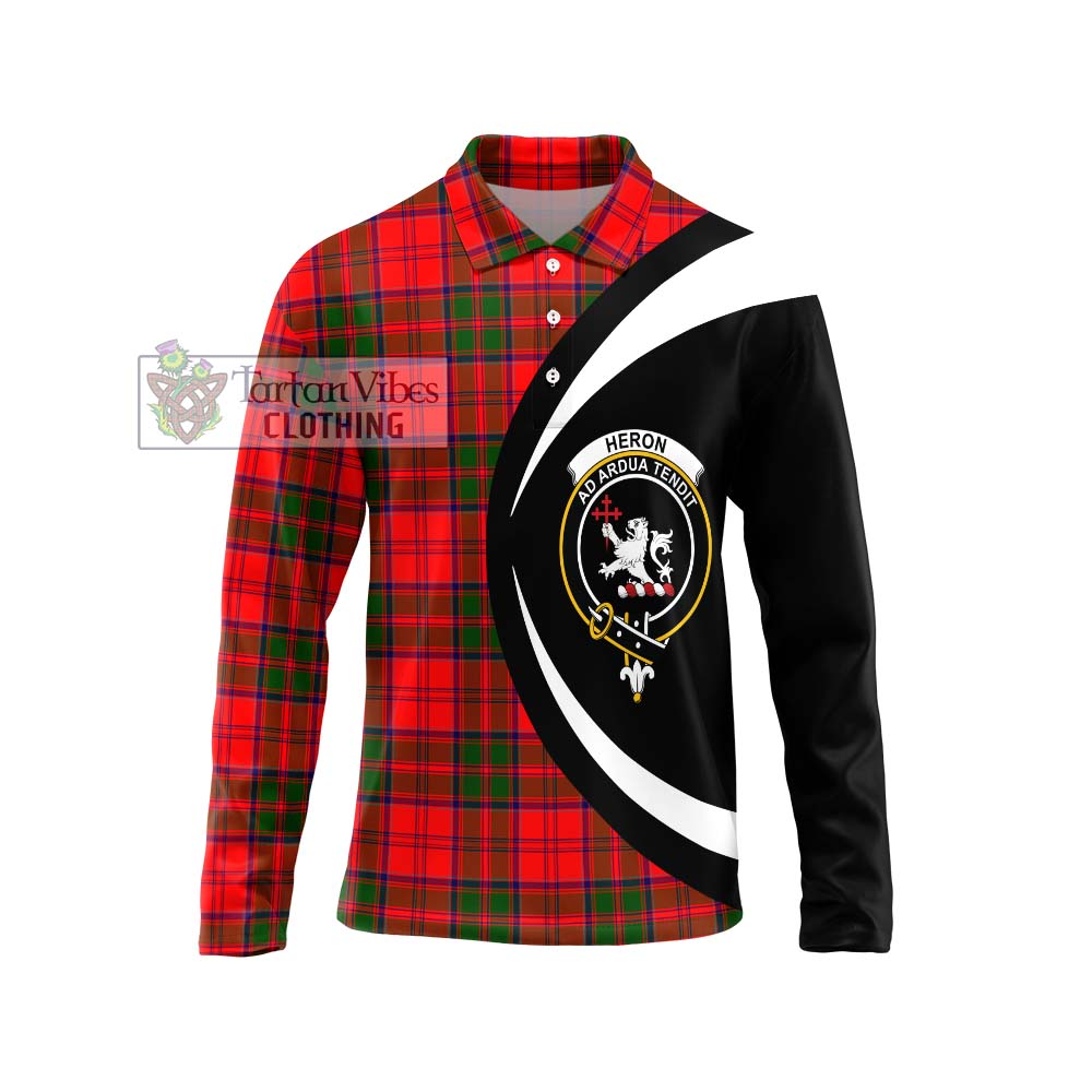 Heron Tartan Long Sleeve Polo Shirt with Family Crest Circle Style Unisex - Tartan Vibes Clothing