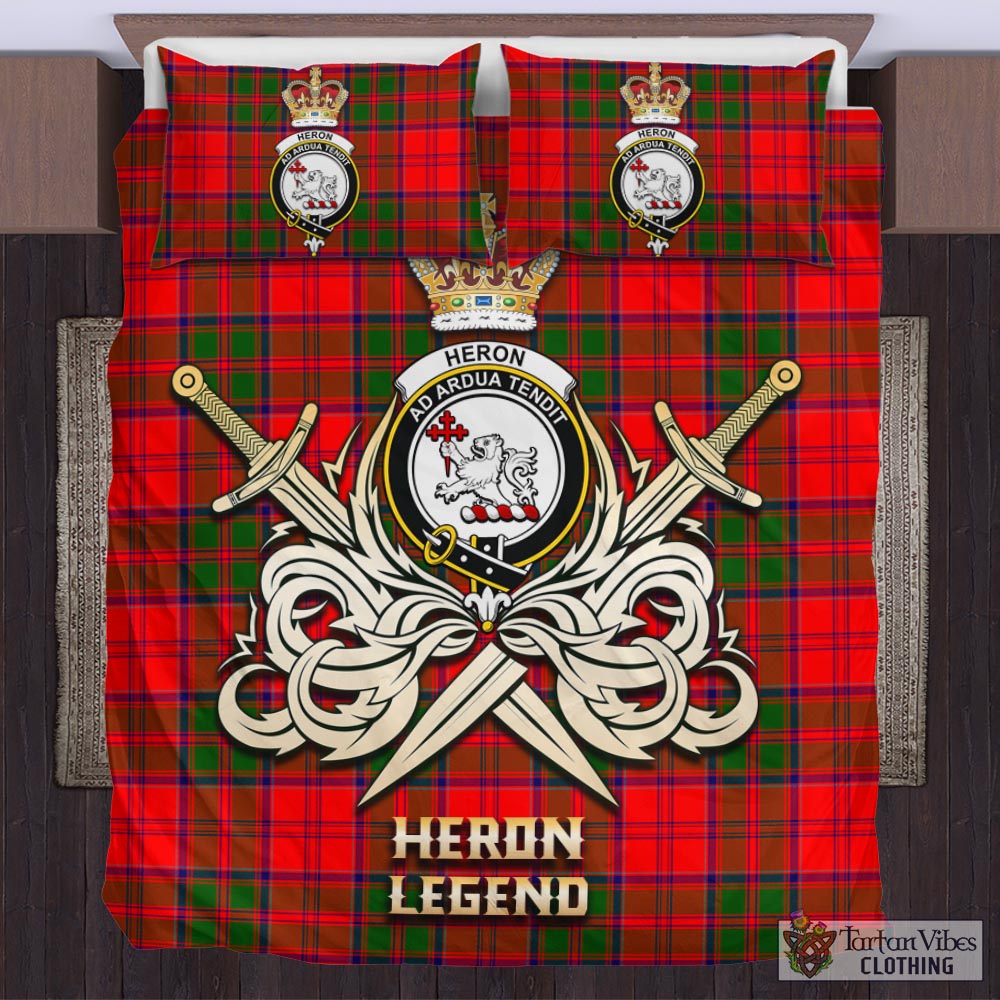 Tartan Vibes Clothing Heron Tartan Bedding Set with Clan Crest and the Golden Sword of Courageous Legacy