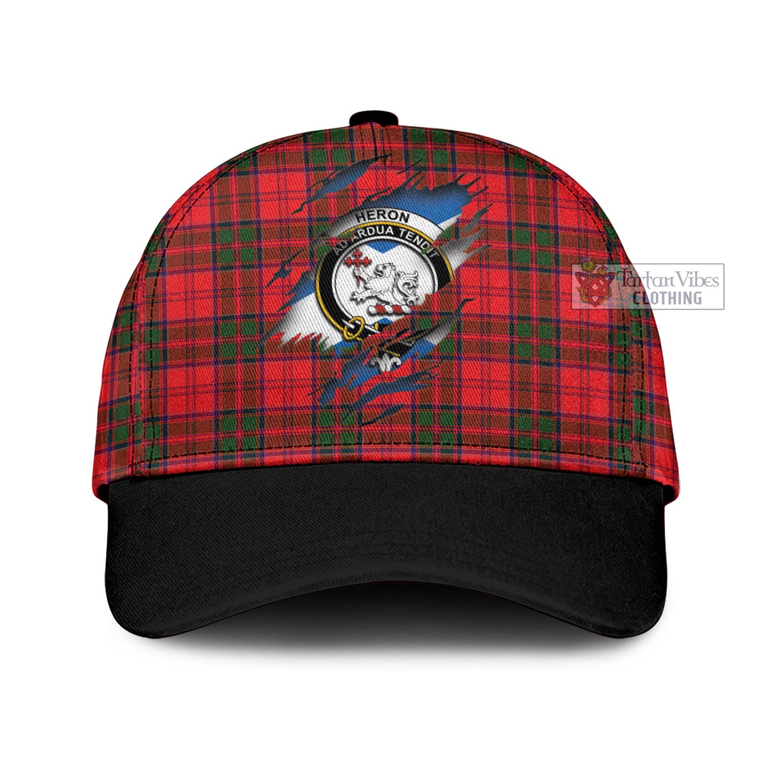 Tartan Vibes Clothing Heron Tartan Classic Cap with Family Crest In Me Style