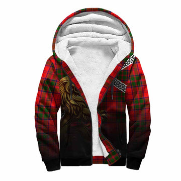 Heron Crest Tartan Sherpa Hoodie with Golden Lion Emblem Celtic Style Unisex S - Tartan Vibes Clothing