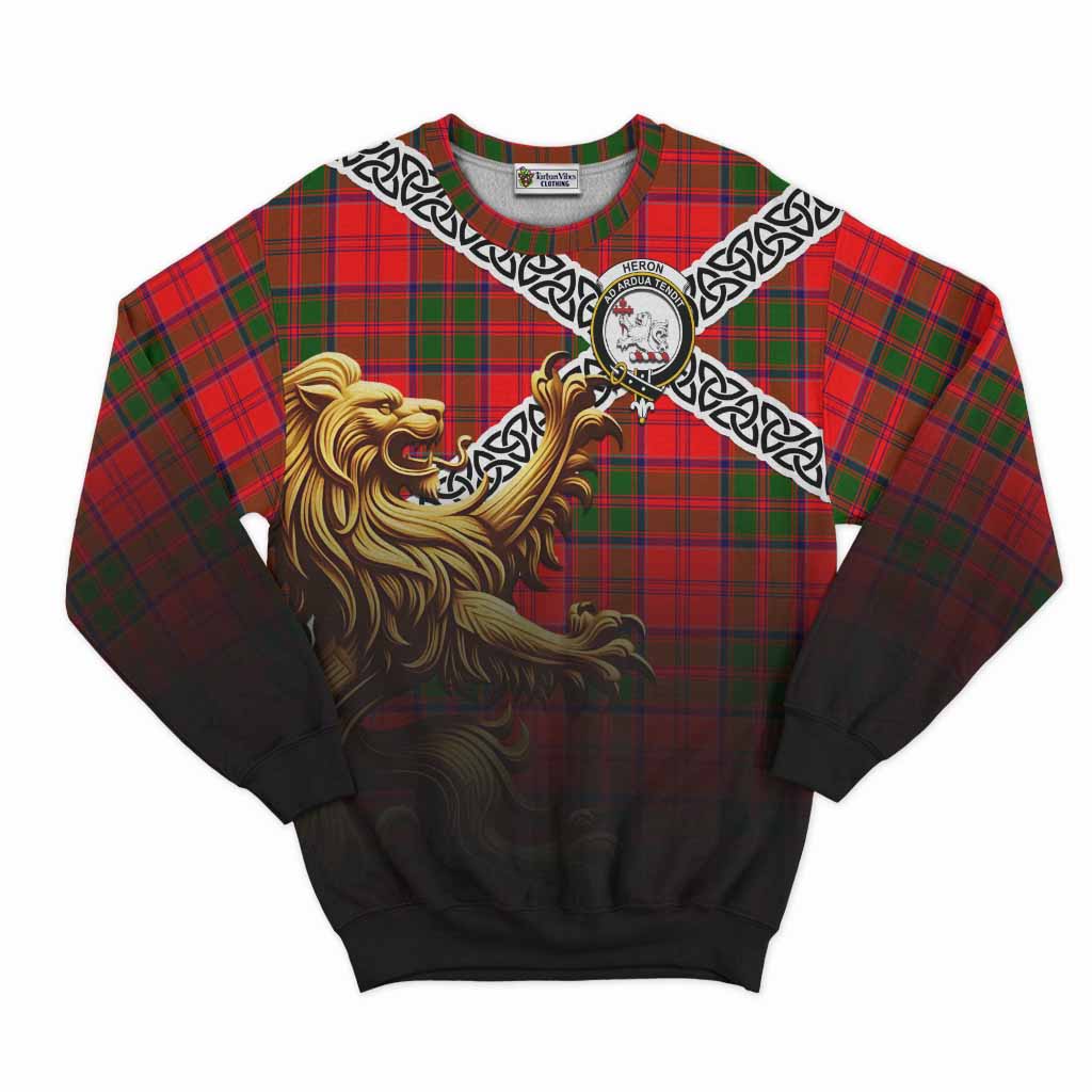 Heron Crest Tartan Sweatshirt with Golden Lion Emblem Celtic Style Unisex - Tartan Vibes Clothing