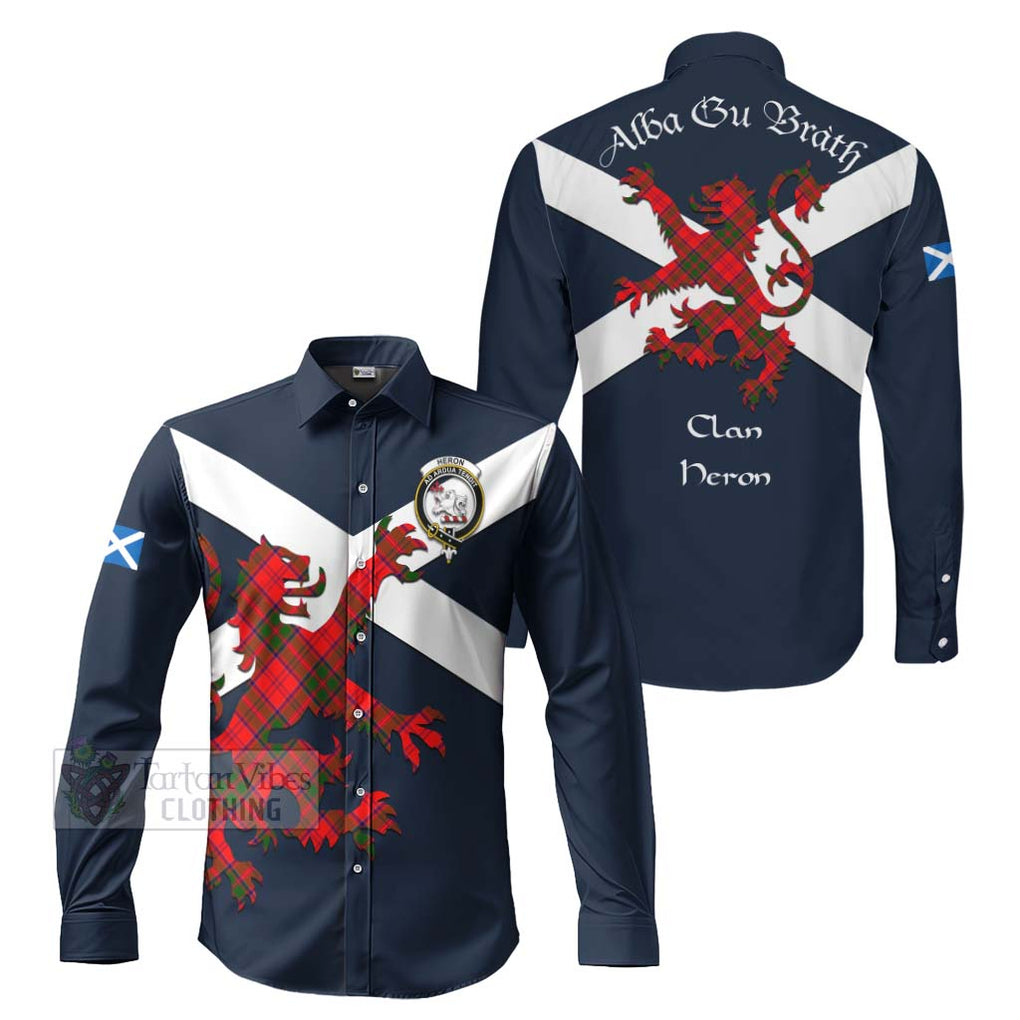 Tartan Vibes Clothing Heron Tartan Lion Rampant Long Sleeve Button Shirt – Proudly Display Your Heritage with Alba Gu Brath and Clan Name