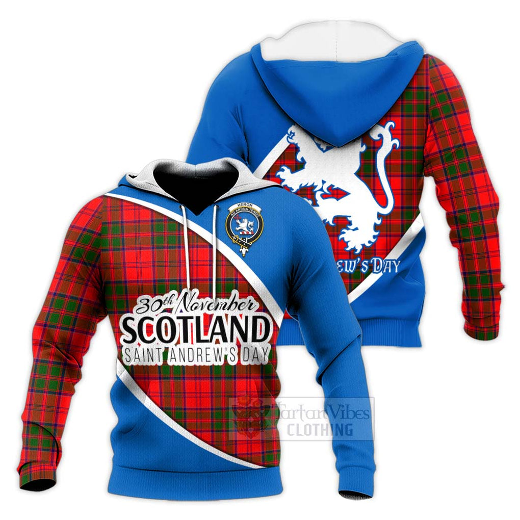 Tartan Vibes Clothing Heron Family Crest Tartan Knitted Hoodie Celebrate Saint Andrew's Day in Style